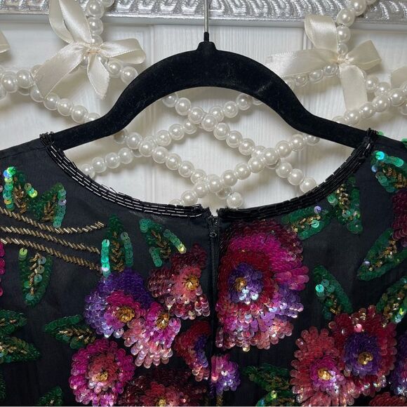 Vintage Laurence Kazar Silk Floral Beaded Sequined Top Multicolor Formal - Picture 13 of 16